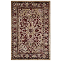 Modway Grania Ornate Vintage Floral Turkish Area Rug - 5 ft W x 8 ft L - Burgundy/Tan-Textured Soft Low Pile Weave