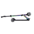 Globber Flow Elements Lights - Neochrome-Aluminium deck with a patterned, anti-slip grip tape and a kickstand. supports up to 100kg