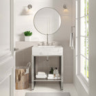 Modway Gridiron 24" Bathroom Vanity - White/Silver-8" Centerset Faucet Holes
