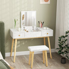 HOMCOM Makeup Vanity Desk with Flip Top Mirror and Cushioned Stool - 39.4" L x 17.7" W x 46.5" H - White-The seat is padded with soft cushion for comfort sitting 