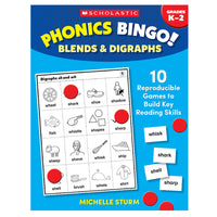 Scholastic Teaching Solutions Phonics Bingo: Blends & Digraphs Activity Book-Make phonics review fun with this skill-building bingo game format