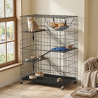 PawHut 4-Tier Large Cat Enclosure Metal Playpen with Wheels-Includes hammock, bed, platforms and ramps for endless fun and rest
