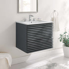 Modway Render 24" Wall-Mount Bathroom Vanity - Grey/White-Walnut Grain Vanity