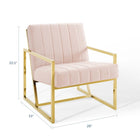 Modway Inspire Channel Tufted Performance Velvet Armchair - Pink-Polished Gold Stainless Steel Base