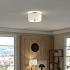 Hudson&Canal Ellis 12" Flush Mount with Fabric Shade - Matte Black/White-Mounting hardware included
