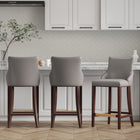 Manhattan Comfort Shubert 22.64" Modern Leatherette Upholstered Barstool - Dark Taupe - 3 Pack-Frame Made of Solid Beech Wood with Rich Dark Finish - Features a Gold Metal Foot Plate