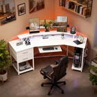 HOMCOM 79" Industrial Gaming Desk with RGB Lights and USB Ports - White-Adjustable foot pads ensure stable leveling on uneven floors