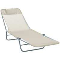 Outsunny Outdoor Lounge Chair - Folding Adjustable Reclining Chair - Beige-Great for garden, balcony, swimming pool, beach and more