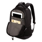Swiss Gear Cecil Laptop Backpack - Black-Ergonomically contoured, padded shoulder straps with breathable mesh fabric, thumb ring adjuster pulls and D-ring buckle to attach gear to