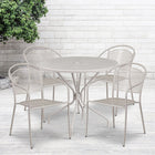 35.25'' Round Light Grey Indoor-Outdoor Steel Patio Table Set with 4 Round Back Chairs [CO-35RD-03CHR4-SIL-GG]-Light Grey Powder Coat Finish