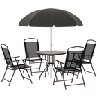 Outsunny 6 Pieces Patio Dining Set with Umbrella Round Table Folding Chairs - Black-A modern and stylish to décor your yard!
