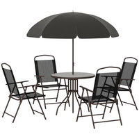 Outsunny 6 Pieces Patio Dining Set with Umbrella Round Table Folding Chairs - Black-A modern and stylish to décor your yard!