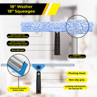 Gritt Commercial Pro Window Washing Cleaning Kit with - 18" Squeegee - 18" Washer - 20" Pole-Absorbent microfiber sleeve is easily machine-washable