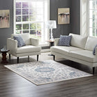 Modway Lilja Distressed Vintage Medallion Area Rug - 5 ft W x 8 ft L - Ivory/Moroccan Blue-Tight Low Pile Weave
