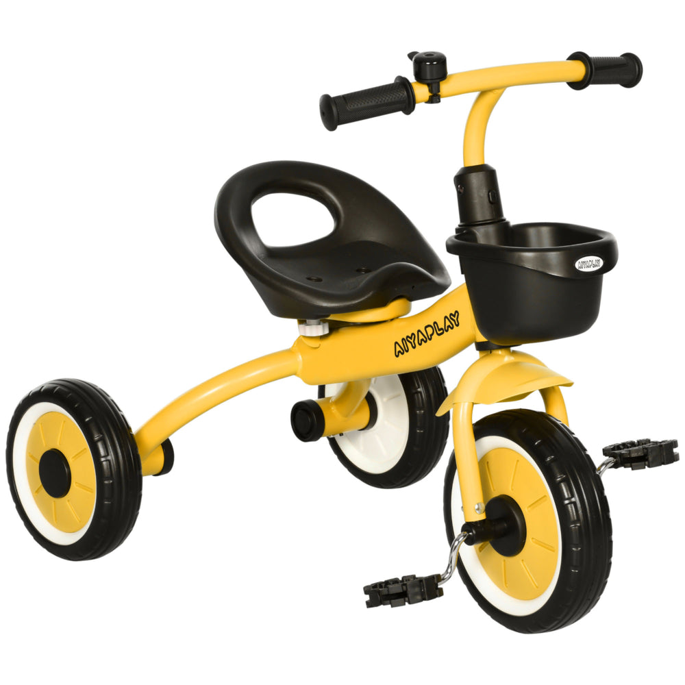 Qaba Kids Tricycle with Adjustable Seat and Basket - Yellow
