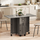 HOMCOM Rolling Drop Leaf Folding Dining Table with Drawers & Storage Cabinet for 4-6 - Grey-Fold into a small, compact unit to save space when not in use