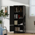 HOMCOM 60" H Kitchen Pantry Cabinet with Shelves - Black-Suitable for use in porch, bathroom, kitchen, tool room, etc