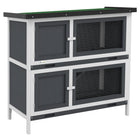 PawHut Wood Rabbit Hutch with 2 Large Rooms, Ramp and Trays - Grey-Suited for rabbits, bunnies, guinea pigs, or other small animals 