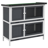 PawHut Wood Rabbit Hutch with 2 Large Rooms, Ramp and Trays - Grey-Suited for rabbits, bunnies, guinea pigs, or other small animals 