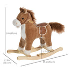 Qaba Kids Plush Rocking Horse with Sounds and Wooden Rockers - Brown-The wooden bottom for smooth forward and backward rocking 