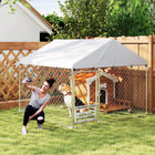 PawHut Outdoor Dog Run with Adjustable Rotating Bowls - 6.6' x 6.6' x 5.1' - Silver-Snap-together tubes allow for faster setup 