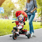 Aosom 6-in-1 Toddler Tricycle with Rotatable Seat - Red-Detachable parent push handle, canopy, semi-reclining footrest, and security bar 
