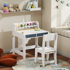 Qaba Kids Desk & Chair Set, Art Table & Chair Set for 3-8 Year Old - White-Four tabletop cupholders help organise art tools
