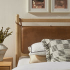 Modway Leni Twin Size Vegan Leather and Wood Platform Bed Frame - Light Oak Canyon-Faux Leather Straps