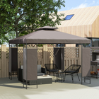 Outsunny 10 ft W x 10 ft L Canopy Gazebo - Double Roof Outdoor Gazebo - Khaki-Splash-resistant polyester canopy with drainage holes prevents water pooling