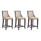 Manhattan Comfort Emperor 19" Traditional Faux Leather Upholstered Bar Stool - Cream and Walnut - 3 Pack-Traditional Barstool with Backseat Perfect for Bar and Kitchen Use. Set of 3