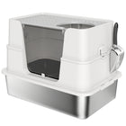 PawHut XL Stainless Steel Litter Box with 100° Flip Top and Scoop-Made from 201 stainless steel, resists scratches and odors, easy to clean 