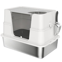 PawHut XL Stainless Steel Litter Box with 100° Flip Top and Scoop-Made from 201 stainless steel, resists scratches and odors, easy to clean 