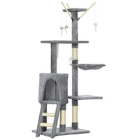 PawHut 53" Large Activity Centre Cat Tree Tower with Condo - Grey-Solid particle board construction built to withstand long term use 