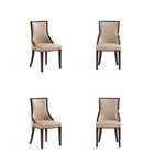 Manhattan Comfort Grand 18.5" Traditional Faux Leather and Velvet Upholstered Dining Chair - Tan - Set of 4-Traditional Dining Chair for Dining Room Use. Set of 4