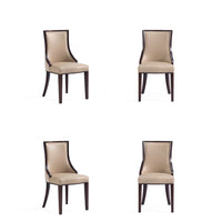 Manhattan Comfort Grand 18.5" Traditional Faux Leather and Velvet Upholstered Dining Chair - Tan - Set of 4-Traditional Dining Chair for Dining Room Use. Set of 4