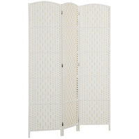 HOMCOM 3 Panels Hand-Woven Freestanding Room Divider for Home Office - White-Great for creating a personal space or dividing up large rooms
