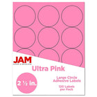 JAM Paper Round Circle Label Sticker Seals, 2.5 inch diameter, Pink, 120 Pack (147628587)-Pulsar Pink™ circular labels