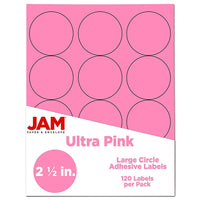 JAM Paper Round Circle Label Sticker Seals, 2.5 inch diameter, Pink, 120 Pack (147628587)-Pulsar Pink™ circular labels