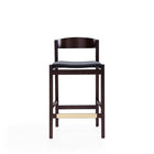 Manhattan Comfort Klismos 20" Mid-Century Modern Faux Leather Upholstered Counter Stool - Black and Dark Walnut - 2 Pack-Low Back Design with Upholstered Seated Cushion