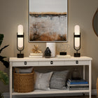 Hudson&Canal Blair Pill-Shaped Table Lamp with Milk Glass Shade - Blackened Bronze/White-Product Dimensions: 5" L x 5.38" W x 25" H