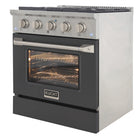 Kucht 30" KDF Series Pro Style Natural Gas Dual Fuel Range - Stainless Steel/Cement Grey-Heavy-duty cast-iron grates allow cookware to slide smoothly between burners without lifting