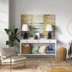 Hudson&Canal Carleta 26.5" Tall Triple Gourd Table Lamp with Fabric Shade - Blue/White-Paired with a white empire fabric shade