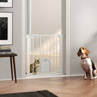 PawHut 30"-32" Extra Wide Pet Gate Barrier with Small Door - 30"H - White-Comes with the bottom locking block, it enhances the stability
