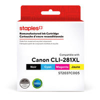 Staples Canon CLI-281XL Remanufactured Inkjet Cartridges - High Yield - Black/Cyan/Magenta/Yellow - 4 Pack-Black, Cyan, Magenta, Yellow