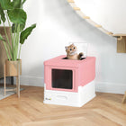 PawHut Enclosed Cat Litter Box with Scoop, Tray, Top Entry and Foldable - Pink-Easy lid removal with side buckles for accessibility when cleaning 