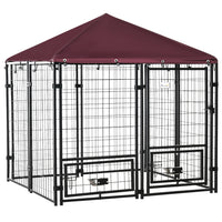 PawHut Outdoor Dog Kennel - 4.6' x 4.6' x 5' - Red-8 solid wire sheets and metal frame enhance stability and ensure a daily use 