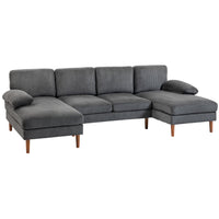 HOMCOM U Shape Sofa with Double Chaise Lounge for Living Room - Dark Grey-U-shaped design with double chaise fits large rooms