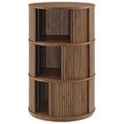 Modway Clement Round Pedestal Stand Storage Table With Sliding Tambour Doors - Walnut-9