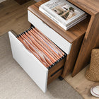 Modway Envision 73.5" Wood Desk and File Cabinet Set - Walnut White-Full-Extension Keyboard Tray