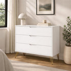 Manhattan Comfort Avira 35" Mid-Century Modern 3-Drawer Dresser - White-Three spacious drawers with easy-glide tracks for smooth opening and closing